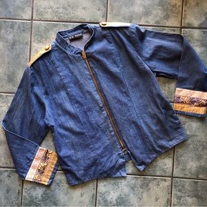 VTG 80s ICE NINE Gold Embellished Jean Denim Zip Up Jacket W/ Shoulder Pads